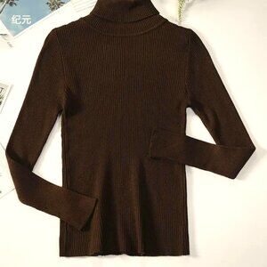 COFFEE BEAN BROWN O/S LIGHTWEIGHT RIBBED TURTLENECK SWEATER
